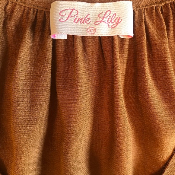 Pink Lily Brown Ruffled V-Neck 3/4 Sleeve Blouse Size XS - Picture 7 of 9